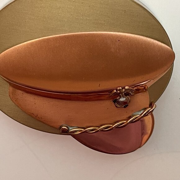 Vintage Sweetheart Compact WW2 Era USMC Military Hat Copper Brass Marines - Picture 11 of 16